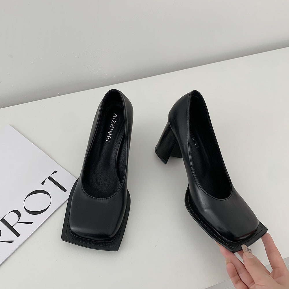 Women's Fashion Retro Square Head Temperament Thick With High Heels