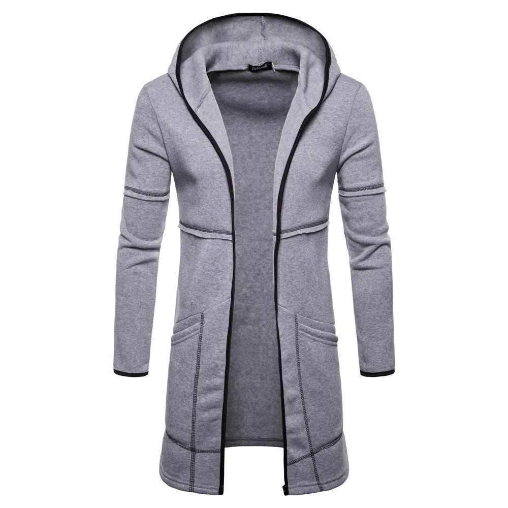 Men's Long Sleeve Mid-length Cardigan Hooded Solid Color Men's Youth Sweater
