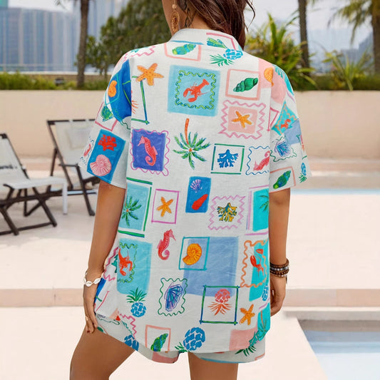 Casual Resort-Style Elastic-Waist Tie-Front Shorts Set
