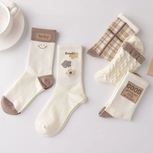 Mori Middle Tube Socks Fall New White Students Sweet Wind