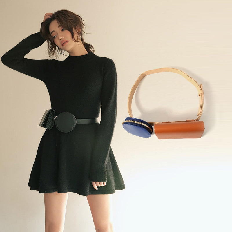 Patchwork color square round waist bag