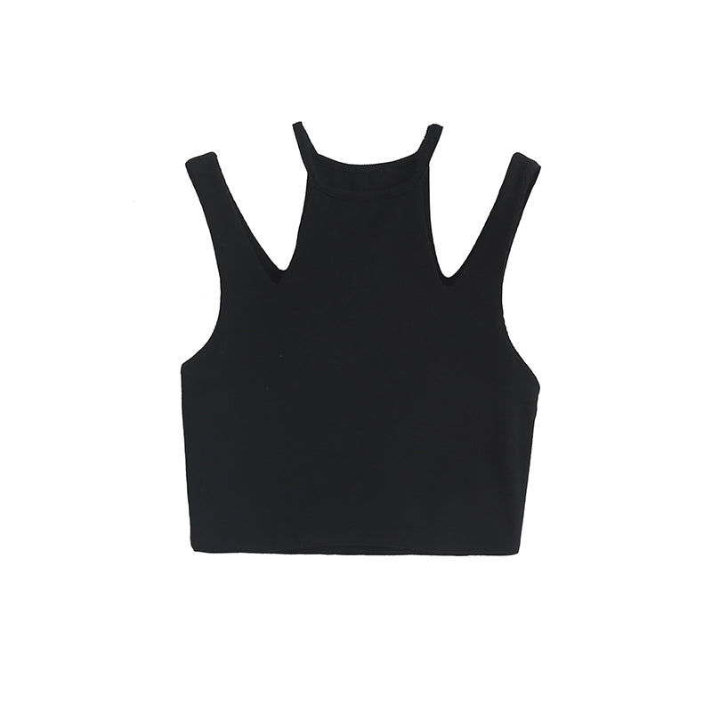 Versatile Solid Color Niche Design Double Halter Vest