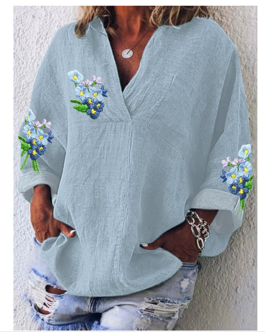 Womens American-style Digitally Printed Linen Shirt