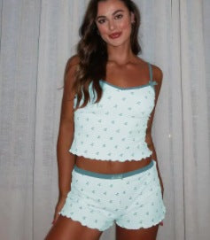 Cherry-printed Camisole T-shirt And Shorts Pajama Set
