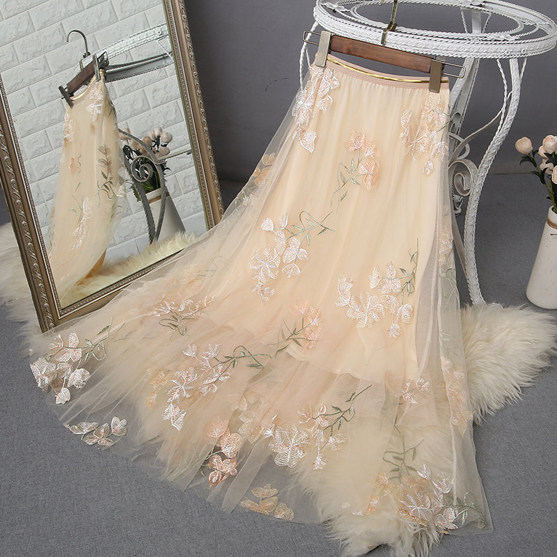 Fashionable Mesh Embroidered Long Skirt