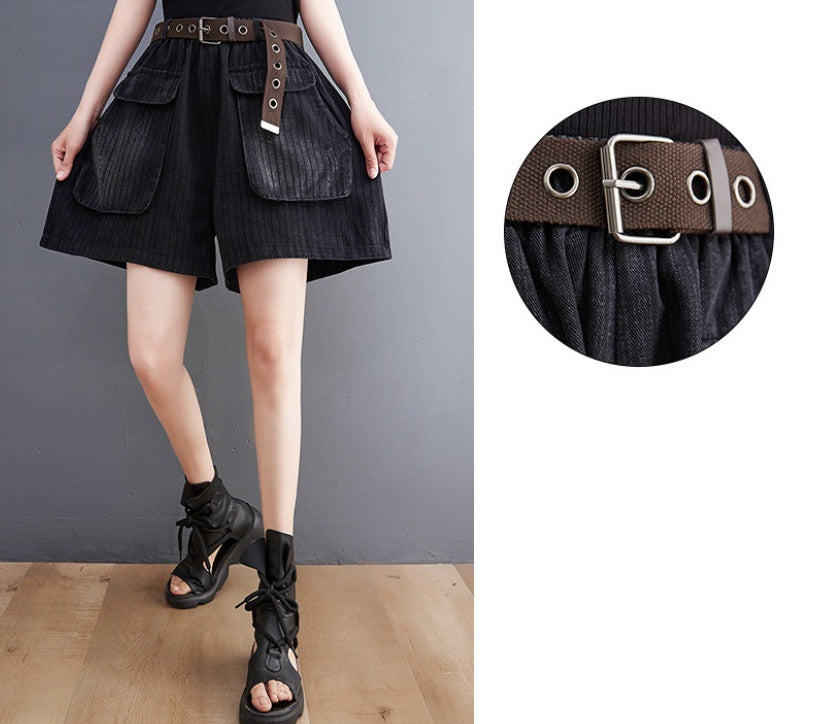 Women's Denim Print Shorts Without Belt