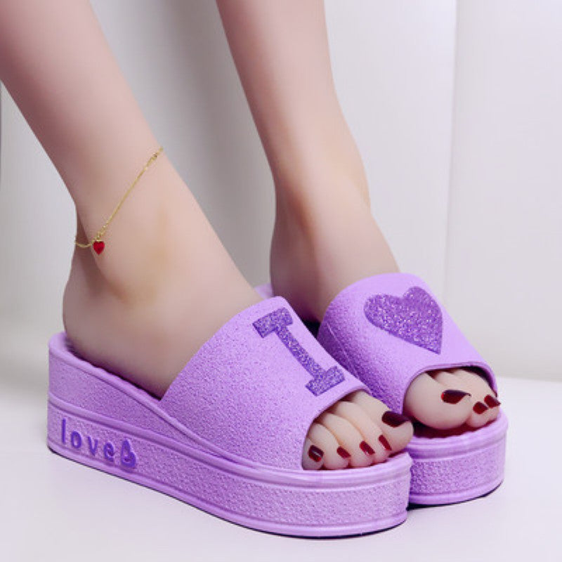 Women's Cute Peach Heart Thick Soft Sole Slippers