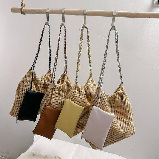 Straw Woven Bag Versatile Chain Crossbody