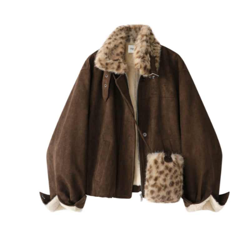 Fur-trimmed Oversized Lapel Design Fleece-lined Thickened Coat