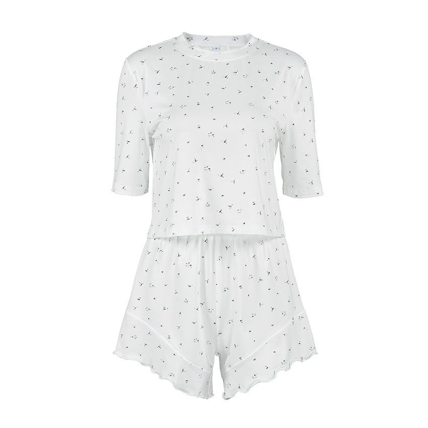 Printed Knitted Pajama Set From Europe And The US Top And Shorts