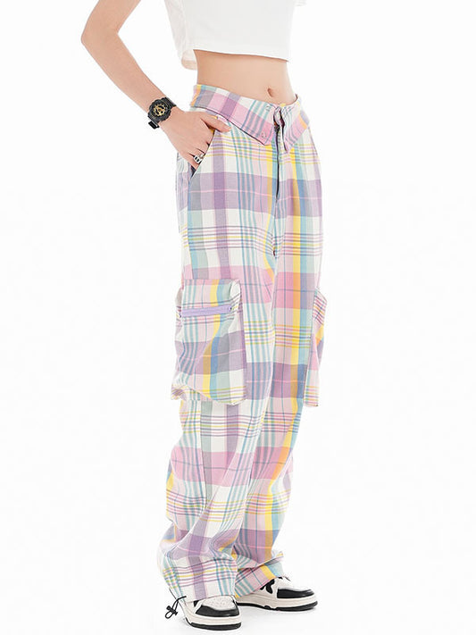 Summer Harajuku Street Retro Hot Girl Style Pattern Low Waist Workwear Casual Pants