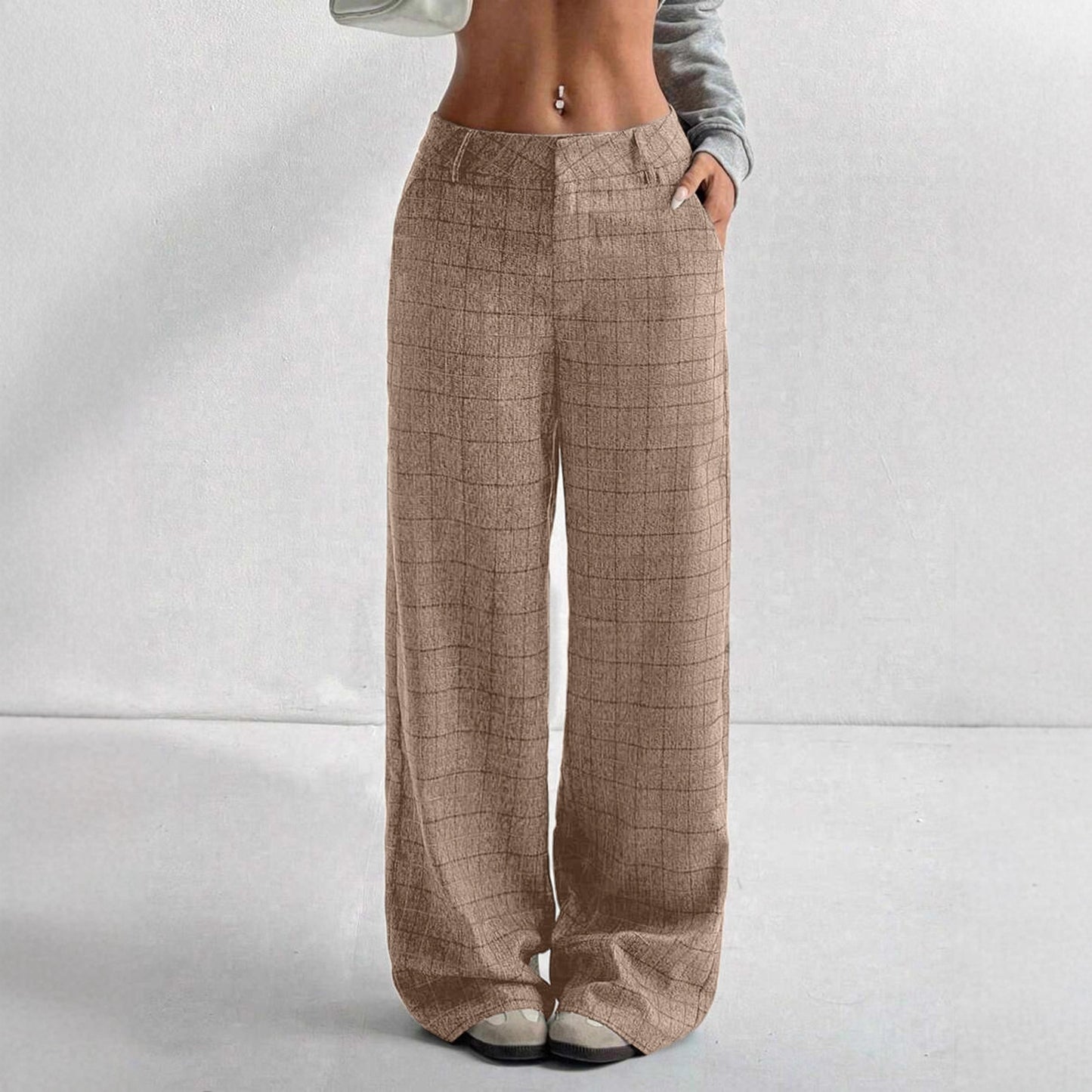 Women's Printed Plaid Pants With Pockets