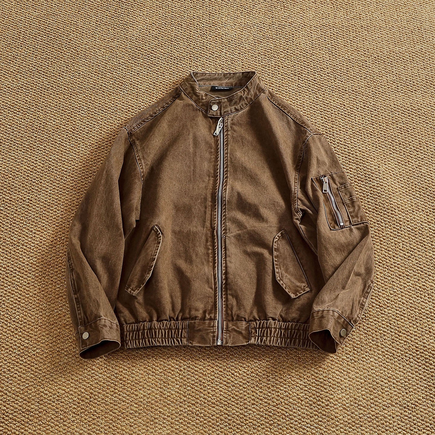 Personalized Stand Collar Snap Collar Washed Classic All-match Retro Bomber Jacket
