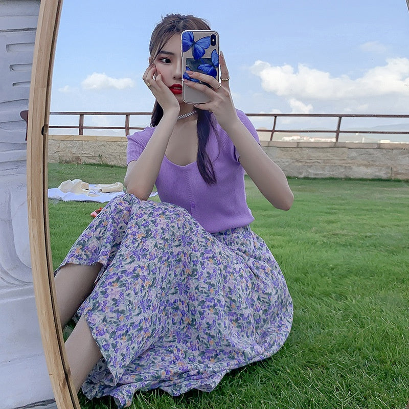 Stylish And Minimalist Floral Print Skirt For Women