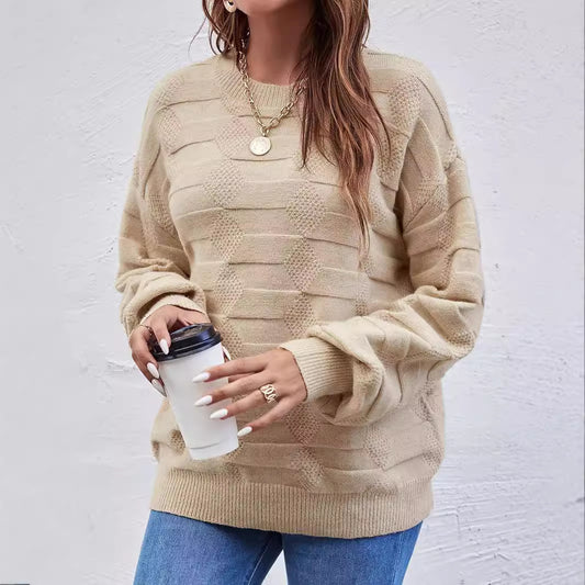 Casual Long-sleeved Round Neck Solid Color Pullover Sweater