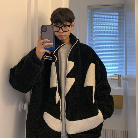 Winter Dress Embroidered Smiling Face Lamb Wool Coat