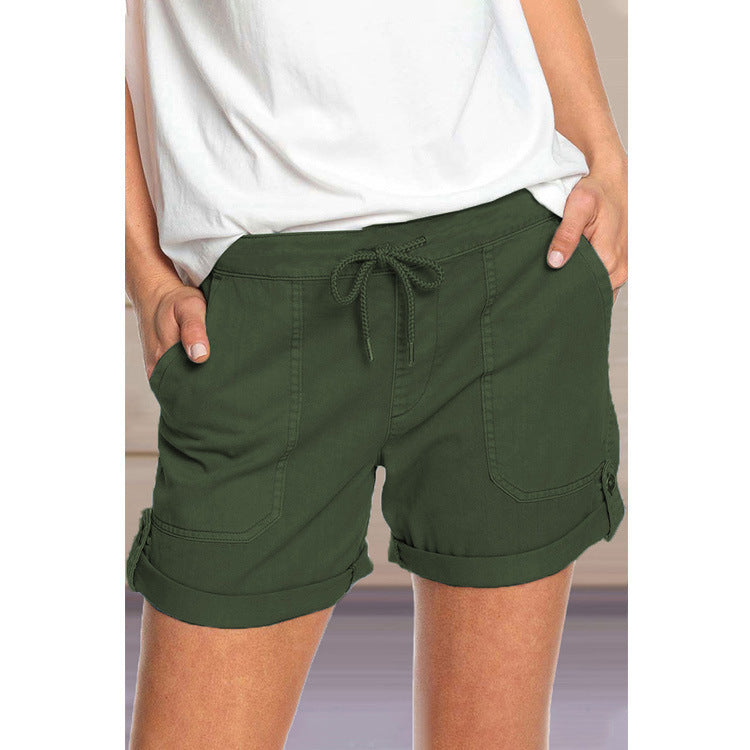 Summer New Solid Color Straight Casual Lace-up Shorts