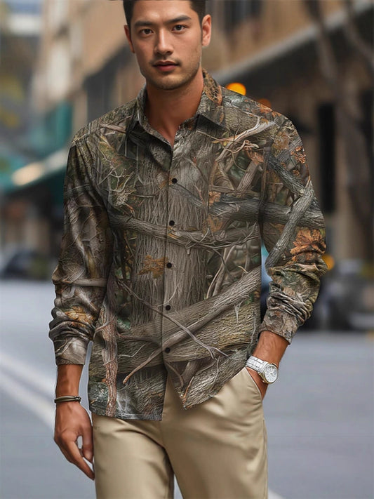 Mens Long-sleeve Striped Printed Shirt
