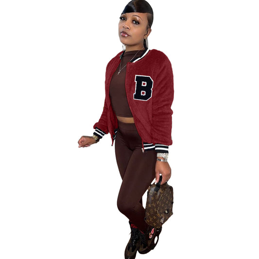 Women's Double-sided Plush Thread Embroidered Casual Jacket