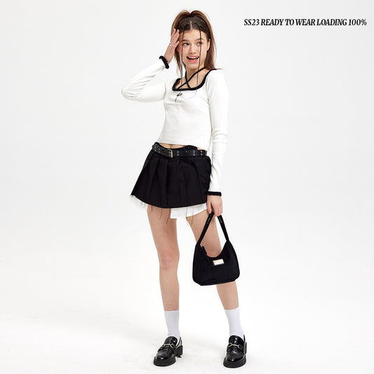 Japanese Niche Hanging Neck Lace-up Knitted Shirt Autumn And Winter Slim