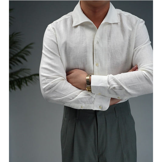 Linen One-piece Collar Business Casual Men's Breathable Long Sleeves Shirt