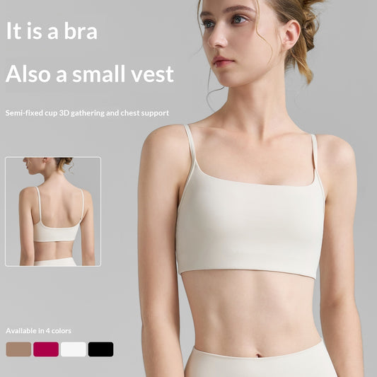 Double Strap Semi-fixed Cup Sports Bra U-shaped Back Fitness Vest