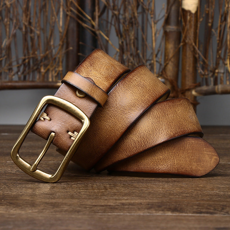Leather Belt Men's Genuine Leather Pure Retro 38CM