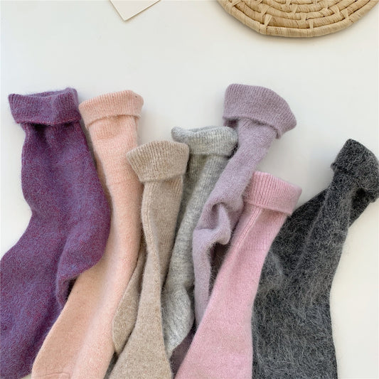 Thickening Warm Solid Color Rabbit Fur Women's Socks