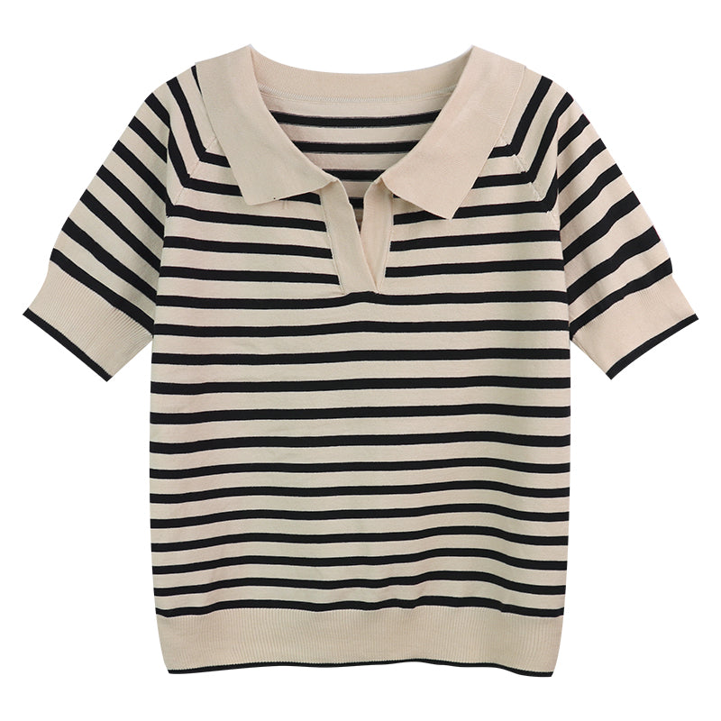 Thin Summer Striped Short Sleeve T-Shirt Knit Top