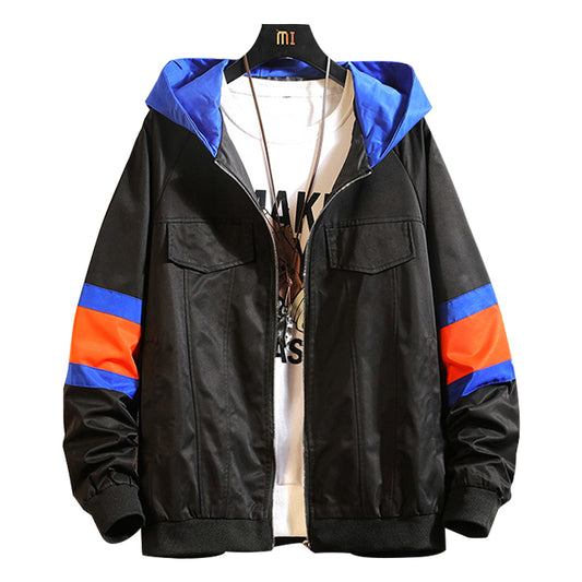 Workwear Hooded Jacket Men's Loose Plus Fat Plus Size Contrast Stitching Jacket