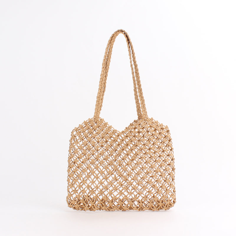 Copper Coin Clasp Hand Unlined Braided Beach Bag