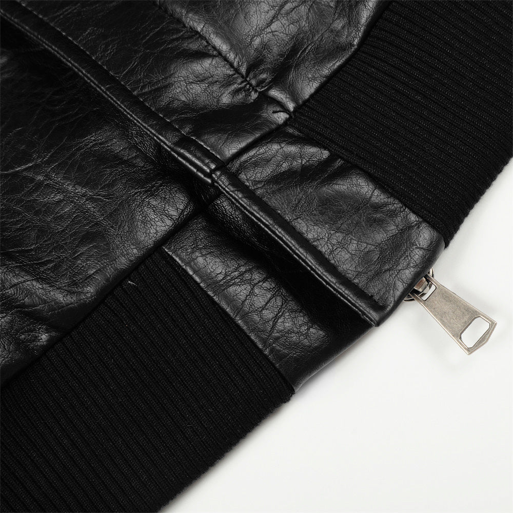 Outdoor Casual Solid-color Lapel Leather Jacket