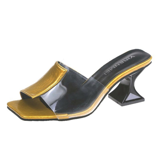 Women's Outdoor Slippers Fashionable All-matching Fairy Style Transparent Slippers Toe Chunky Heel High Heels
