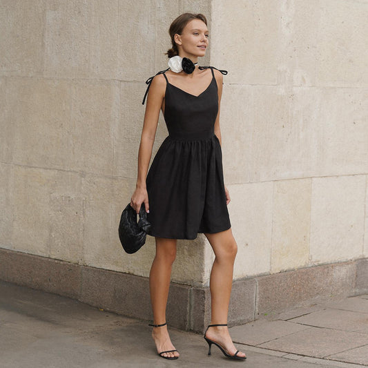 Pure Cotton Camisole Backless High-waisted Cropped Dress