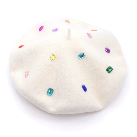 Retro Fashion Big Head Circumference Cloud Cap Color Rhinestone Wool Beret