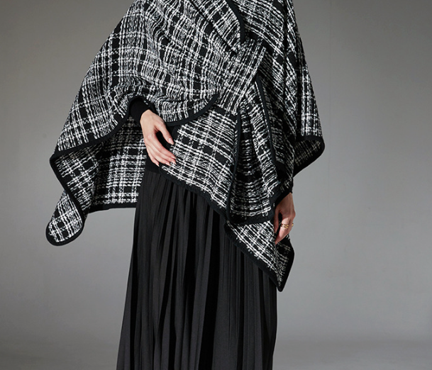 New Black And White Classic Style Plaid Shawl