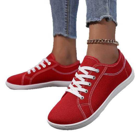 White Canvas Sneakers With Soft Soles For Couples