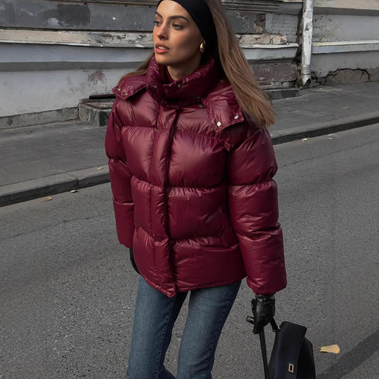 Women's Clothing Graceful Stand Collar Hooded Cotton Jacket