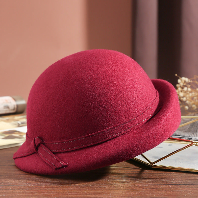 Pure Wool Felt Hat Elegant Shaped Bow British Felt Cap