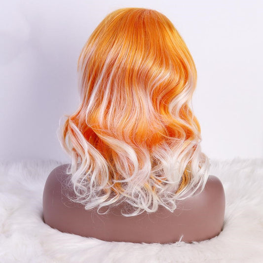 Mode Kemisk Fiber Orange Hvid Høj Temperatur Silke Blonde Paryk