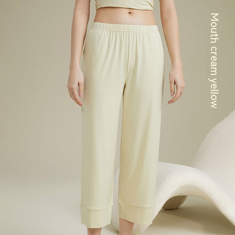 Women's Acetate Youke Silk Straight-leg Pants Outer Wear Cool Ankle-length Pants Leisure Pajamas Trousers