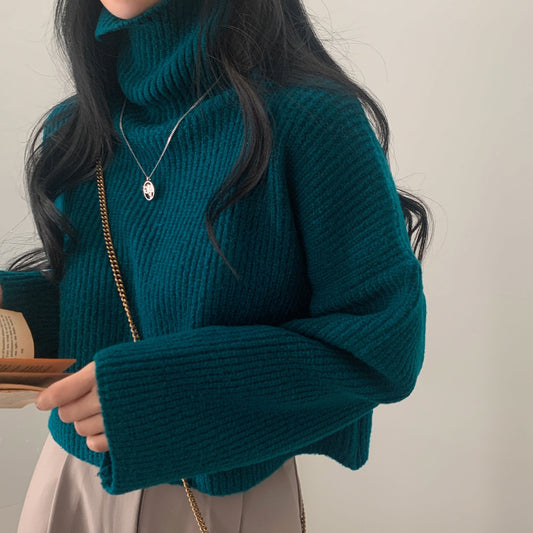 Thick Turtleneck Women's Long-sleeved Short Sweater