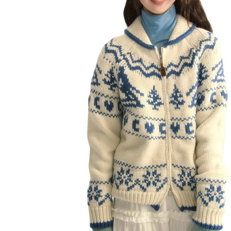 Vintage Christmas Tree Sweater Loose Knitted Cardigan Coat