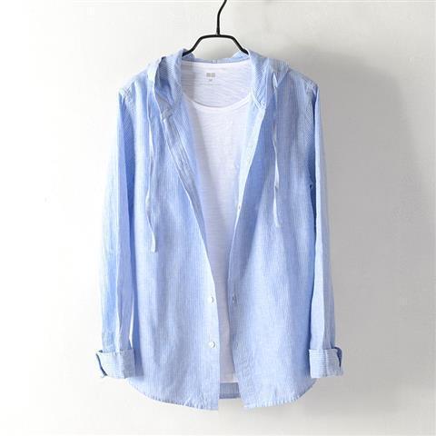 Mens Long Sleeve Shirt A Loose Fitting Striped Hoodie Style Shirt Or Jacket