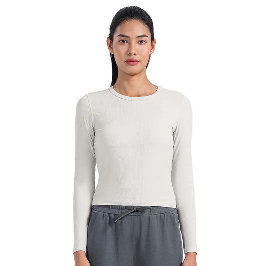 Sports Long Sleeve Vertical Bar Thread Round Neck Yoga Clothes