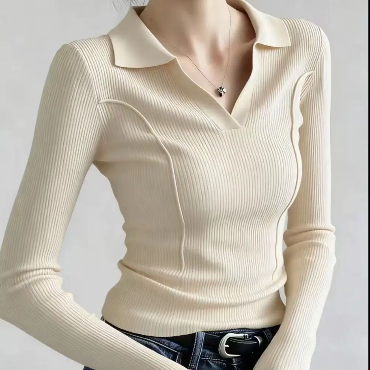 Womens Fashionable Vintage Slim-Fit Knit Sweater