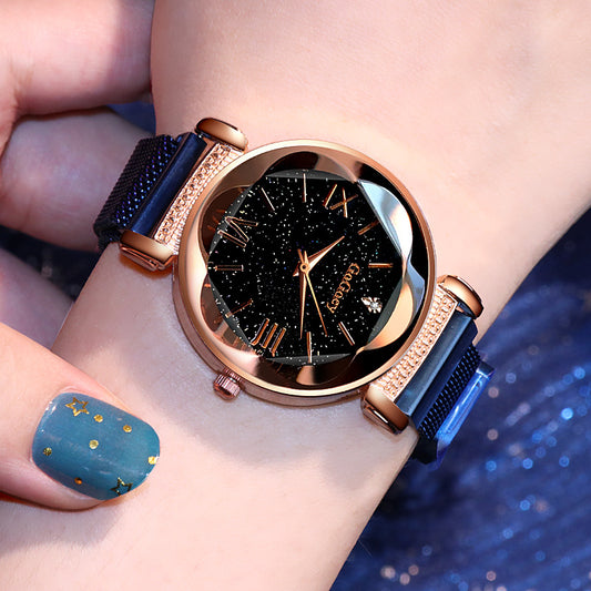 Point Diamond Simple Fashion Ladies Mesh Strap Quartz Watch