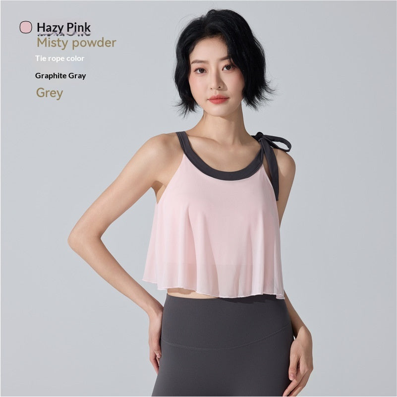 Womens Underwear Beautiful Back Anti-Shock One-Piece Fixed-Cup Mesh Bra Vest Fitness Yoga Wear