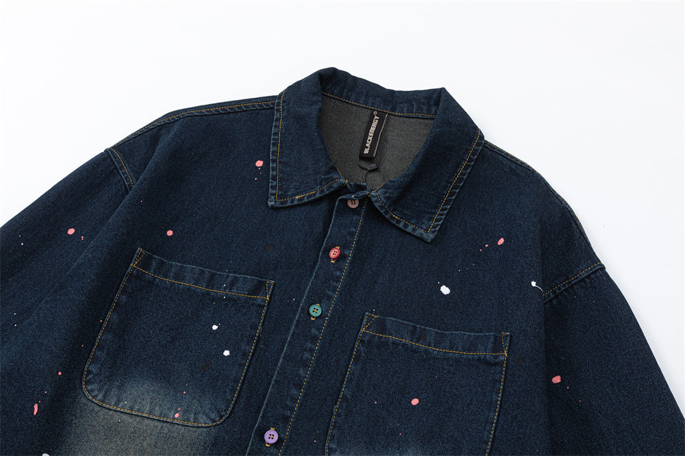 Contrast Color Inkjet Long-sleeved Shirt Denim Clothes Jacket Spring And Autumn