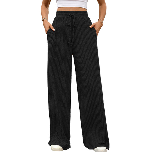 Multi-color Drawstring Loose Sunken Stripe Straight-leg Trousers